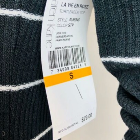Karen Kane Black Stripe Long Sleeve Turtleneck Top - Picture 6 of 6
